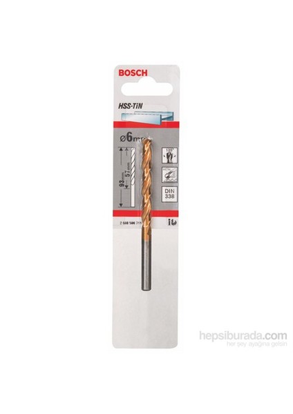 - Metal Matkap Ucu Hss-Tin, Dın 338 - 6 X 57 X 93 Mm