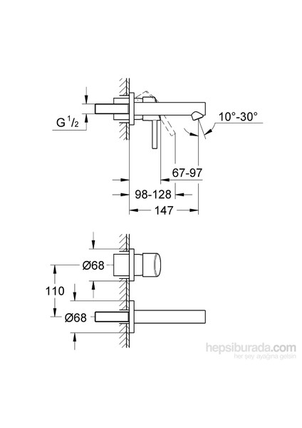 Concetto İki Delikli Duvardan Lavabo Bataryası - 19575001 fiyatları