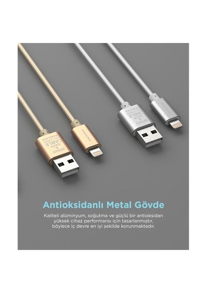 PN-305 iPhone Uyumlu Lightning 2 Metre Örgülü Altın Kablo