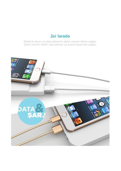 PN-305 iPhone Uyumlu Lightning 2 Metre Örgülü Altın Kablo