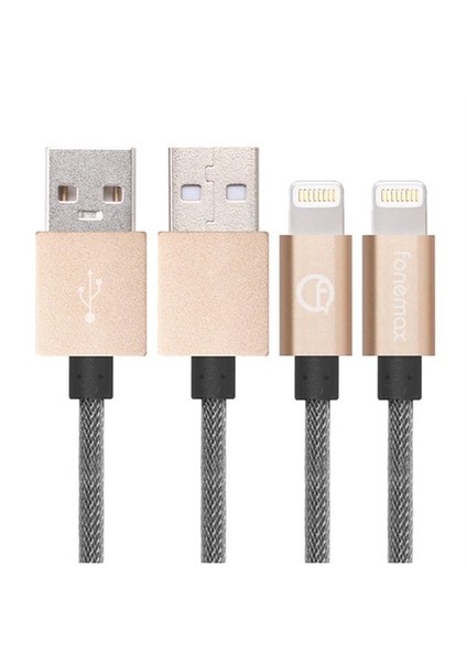 Fonemax Apple iPhone Uyumlu 5-5S-5C-6-6 Plus-6S-6S Plus-7-7 Plus-8-8 Plus-X-iPad X-PRO MFI Lisanslı Lightning Şarj ve Data Kablosu Altın fiyatları