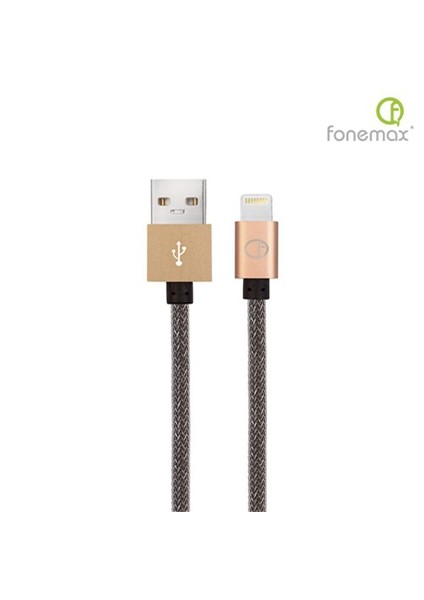 Fonemax Apple iPhone Uyumlu 5-5S-5C-6-6 Plus-6S-6S Plus-7-7 Plus-8-8 Plus-X-iPad X-PRO MFI Lisanslı Lightning Şarj ve Data Kablosu Altın