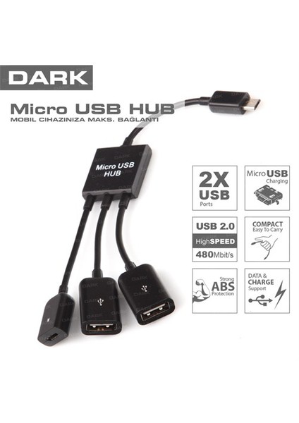 Micro Usb Tablet ve Akıllı Telefon 2xUSB Dönüştürücü OTG Kablo (DK-AC-USB2MICRO2)