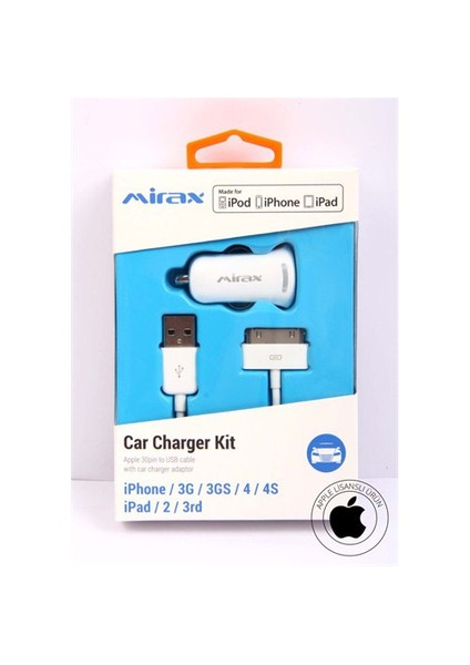 iPhone Uyumlu 4/4S/iPad/iPod Araç Şarj Kiti (Apple Lisanslı) - mirax SCT-4210 fiyatları