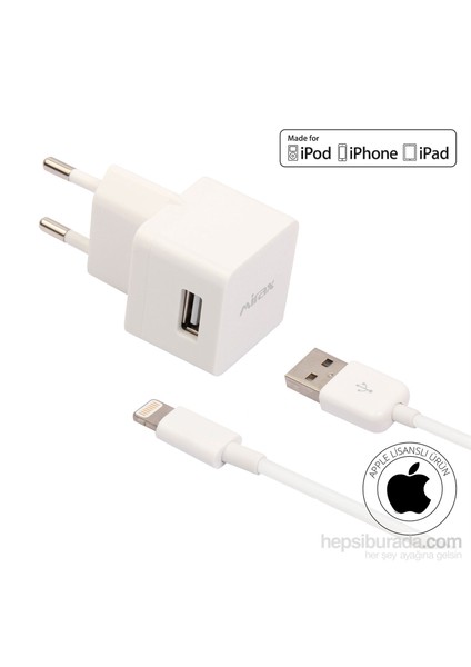 iPhone Uyumlu 6/6Plus/5/5S/5C/iPad/iPod Şarj Cihazı (Apple Lisanslı) - mirax SWT-5210