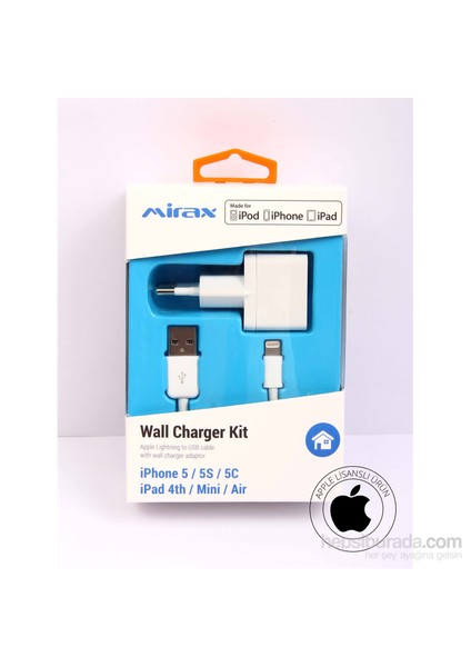 iPhone Uyumlu 6/6Plus/5/5S/5C/iPad/iPod Şarj Cihazı (Apple Lisanslı) - mirax SWT-5210