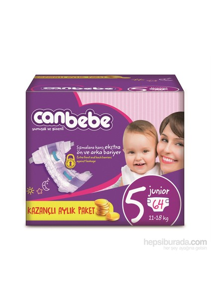 Bebek Bezi Aylık Paket 5 Beden 64 Adet