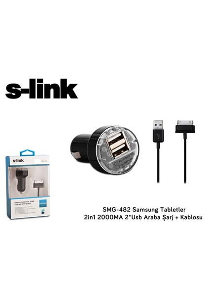 Smg-482 Samsung Tabletler 2İn1 2000Ma 2*Usb Araba Şarj + Kablosu