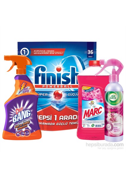 Hepsi 1 Arada 36'lı + Cillit Bang Kireç Sökücü Sprey + Marc Yüzey Temizleyici 2500 Ml + Airwick Kumaş Oda Manolya