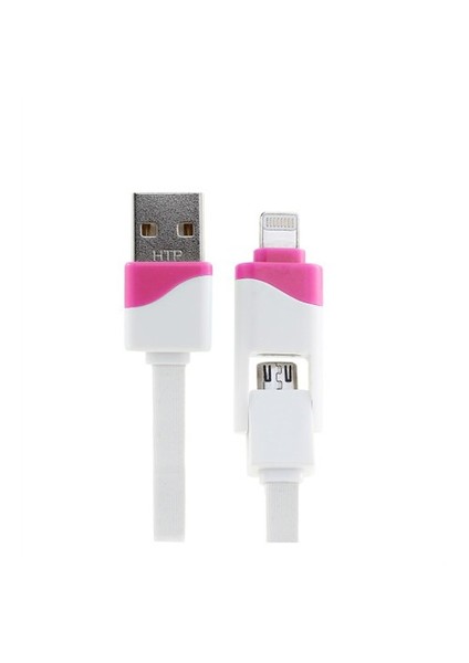 Micro Usb Kablo Ve Lightning Adaptör 1Mt. Pembe