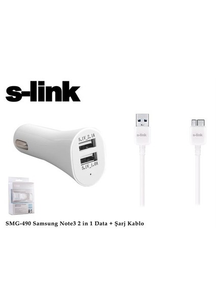 Smg-490 Micro Usb3.0 Samsung Note3/S5 2000Ma 2 İn 1 2'Li Usn Araç Şarjı Ve Kablosu