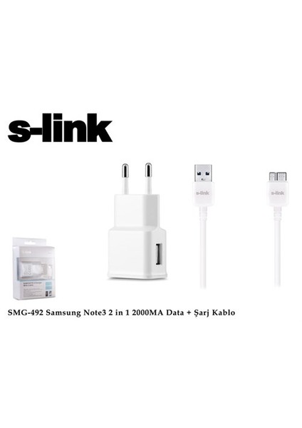 Smg-492 Micro Usb3.0 Samsung Note3/S5 2000Ma 2 İn 1 Ev Şarjı Ve Kablosu