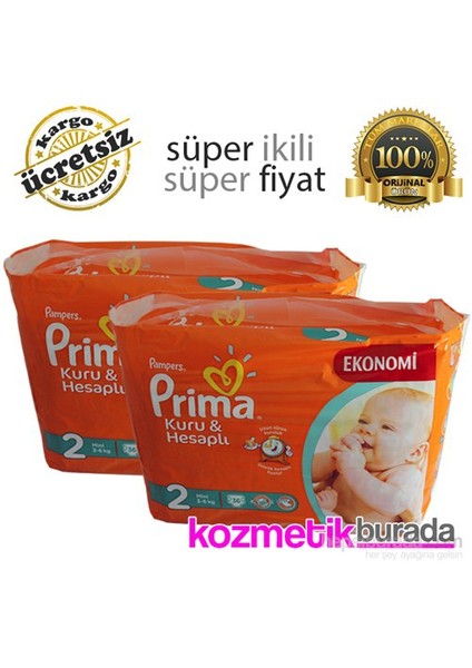 Bebek Bezi Kuru ve Hesaplı 2'li Paket 2 Beden 72 Adet
