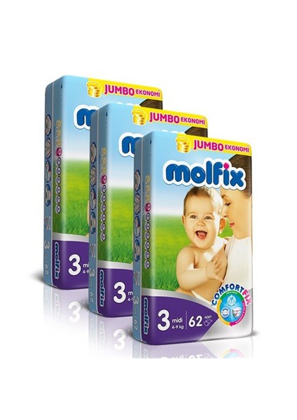 Bebek Bezi Comfort Fix Jumbo 3'lü Paket 3 Beden 186 Adet