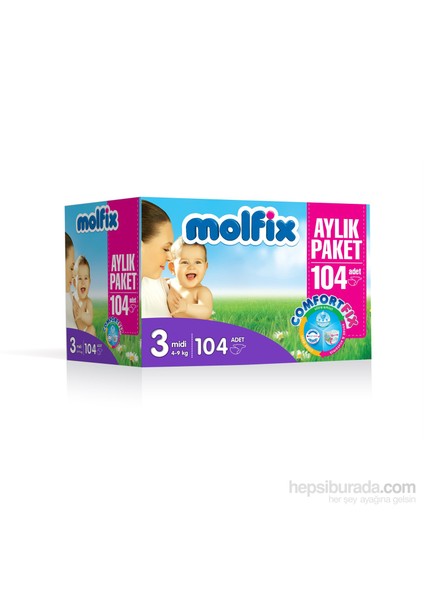 Bebek Bezi Comfort Fix Aylık Paket 3 Beden 104 Adet