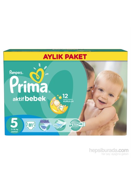 Bebek Bezi Aktif Bebek Aylık Paket 5 Beden 81 Adet