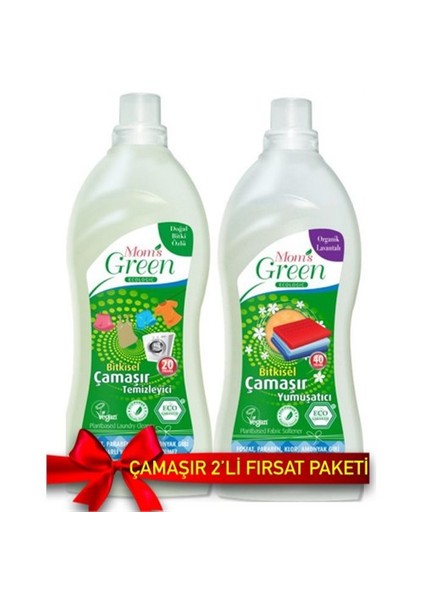 Mom's Green Ecologic Organik Lavantalı Çamaşır Deterjanı1000 ml + Mom's Green Organik Çamaşır Yumu