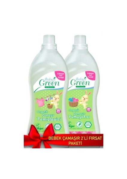 Baby's Green Organik Kokusuz Çamaşır Deterjanı 1000 ml + Baby's Green Organik Çamaşır Yumuşatıcısı 1000 ml 2'li Set