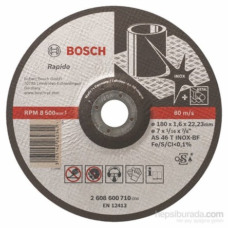 Bosch - Expert Serisi Inox (Paslanmaz Çelik) İçin Bombeli Kesme Diski(Taş)- Rapido - As 46 T Inox Bf, 180 Mm, 1,6 Mm