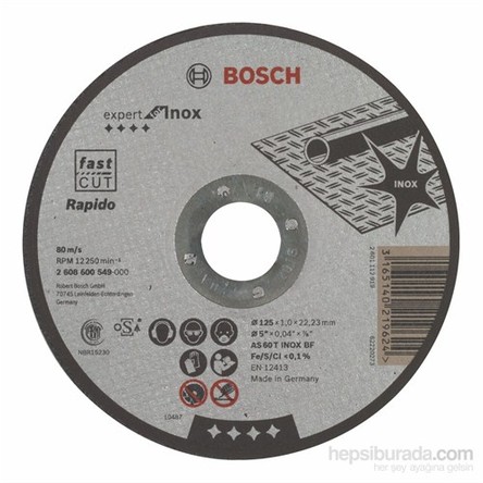Bosch - Expert Serisi Inox (Paslanmaz Çelik) İçin Düz Kesme Diski (Taş) – Rapido - As 60 T Inox Bf, 125 Mm, 1,0 Mm