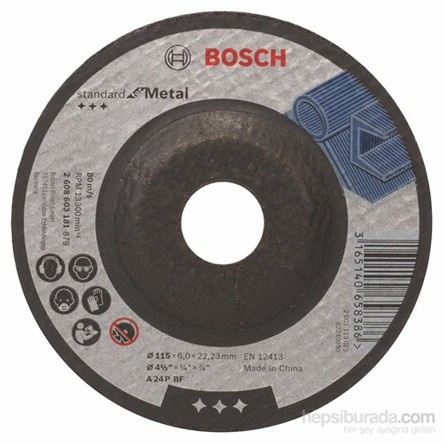 Bosch - Standard Seri Metal İçin Bombeli Taşlama Diski (Taş) - A 24 P Bf, 115 Mm, 22,23 Mm, 6,0 Mm