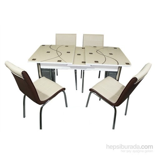 Mavi Mobilya Mutfak Cam Masa Takımı Cappuccino Kare Desen 6 Fiyatı