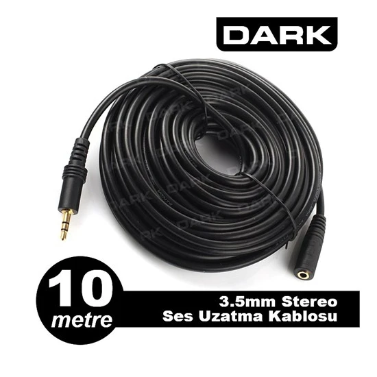 Dark 10 Metre 3.5mm Stereo Ses Uzatma Kablosu (3.5mm Dişi - 3.5mm Erkek) (DK-CB-AUEXTL1000TV)