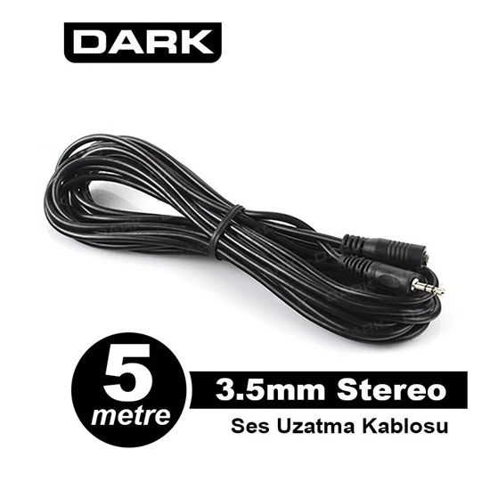 Dark 5 Metre 3.5mm Stereo Ses Uzatma Kablosu (3.5mm Dişi - 3.5mm Erkek) (DK-CB-AUEXTL500TV)