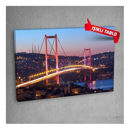 İstanbul Köprü Led Işıklı Kanvas Tablo 50X70 Cm