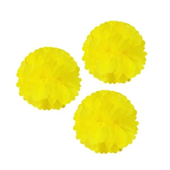 Pandoli 3 Adet Sarı Renk Pelur Kağıt Ponpon Çiçek Asma Süs 25 Cm