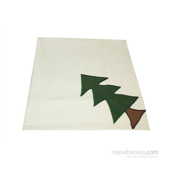 Yastıkminder Koton Beyaz Yeşil Küçük Ağaç Dikdörtgen Masa Örtü