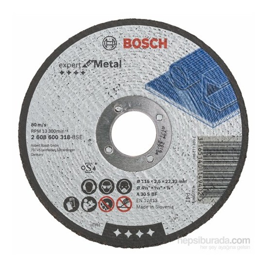 Bosch  - Expert Serisi Metal İçin Düz Kesme Diski (Taş) - A 30 S Bf, 115 Mm, 2,5 Mm