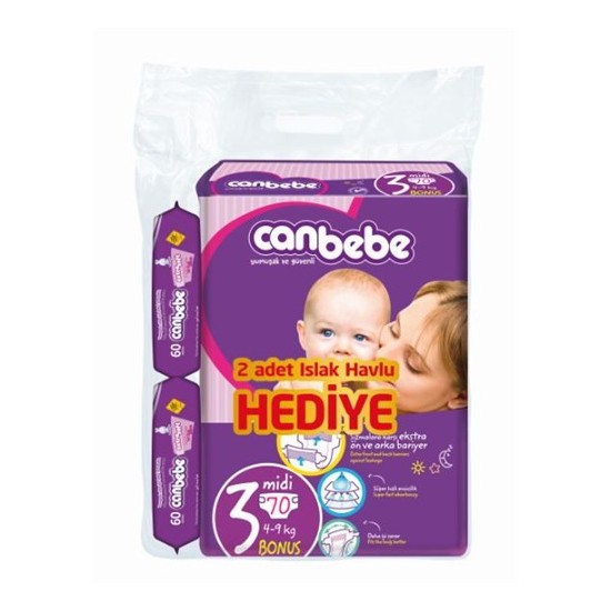 Canbebe Bebek Bezi Bonus Paket 3 Beden 70 Adet Fiyatı