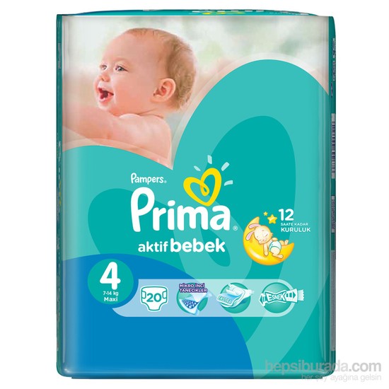 Prima Bebek Bezi Aktif Bebek Deneme Paketi 4 Beden 20 Adet Fiyatı