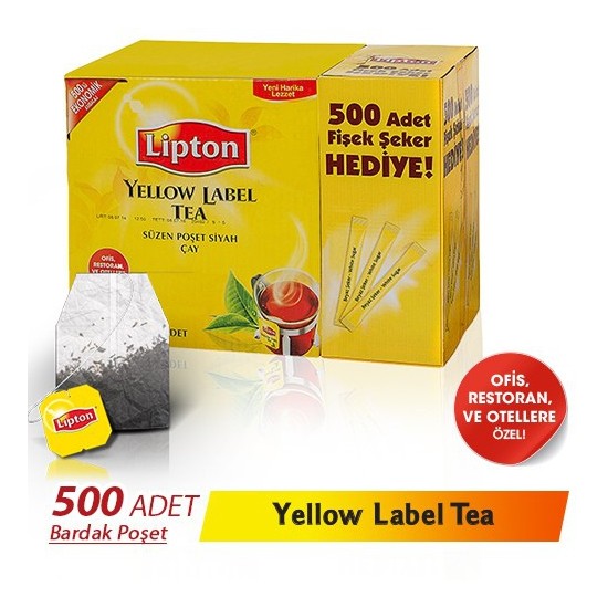 Lipton Yellow Label Siyah Poşet Çay 500 'lü- Fişek Şeker 500 adet Hediyeli !