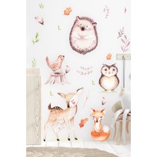 Msticker Sevimli Hayvanlar ve Yapraklar Çocuk Bebek Odası Sticker Seti