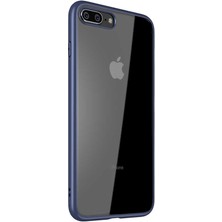 Case World Apple iPhone 8 Plus Kapak Arkası Şeffaf Kenarları Renkli Exclusive Kılıf - Lacivert