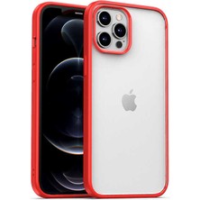 Case World Apple iPhone 12 Pro Max Kapak Arkası Şeffaf Kenarları Renkli Exclusive Kılıf - Kırmızı