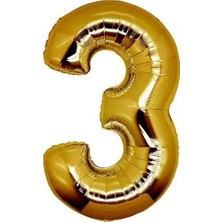 Ez Jet Ezjet  Balon Parti 3 Rakamı Altın Folyo Balon 102 cm