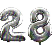 Ez Jet Ezjet  28 Yaş Sayı Folyo Balon Gümüş 90 cm