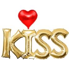 Ez Jet Ezjet  Sevgililer Günü Küçük Gold Kıss Folyo Balon Set 4 Küçük Kırmızı Kalp Folyo Balon