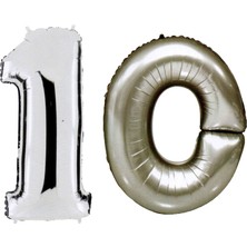 Fırsat Ayı Fırsatayı  10 Yaş Sayı Folyo Balon Gümüş 90 cm