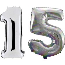 Fırsat Ayı Fırsatayı  15 Yaş Sayı Folyo Balon Gümüş 90 cm