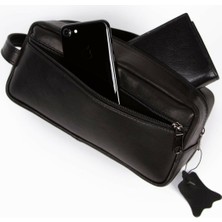 Avca Erkek Siyah Hakiki Deri Geniş Bölmeli El Çanta