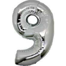 Fırsat Ayı Fırsatayı  9 (Gümüş) Rakam Folyo Balon - 90 cm - Gümüş Folyo Rakam Balon