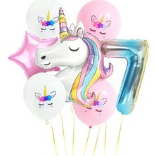 Fırsat Ayı Fırsatayı  Gökkuşağı Rakam Unicorn Folyo Balon Seti 7 Yaş