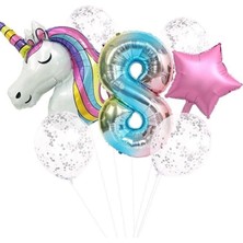 Fırsat Ayı Fırsatayı  Unicorn Folyo Balon Doğum Günü Seti 8 Yaş