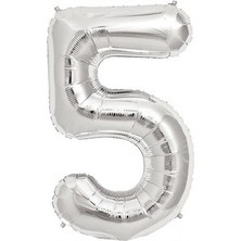 Fırsat Ayı Fırsatayı  Rakam Folyo Balon 5 Rakamı Büyük Boy Balon Gümüş/gri 100CM