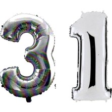 Pembecin  31 Yaş Sayı Folyo Balon Gümüş 90 cm