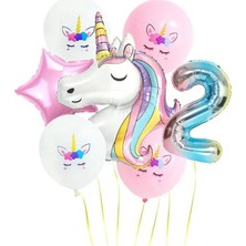 Pembecin  Gökkuşağı Rakam Unicorn Folyo Balon Seti 2 Yaş